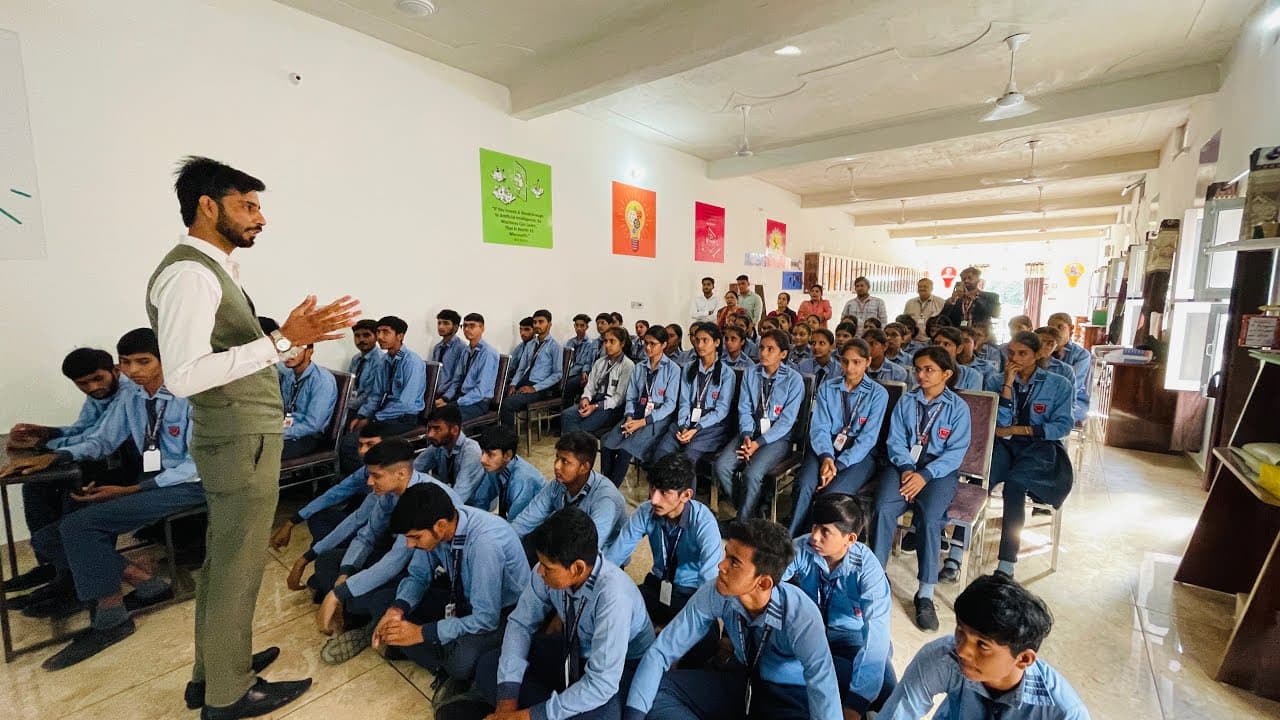 Students in Mega Mind School assembly hall